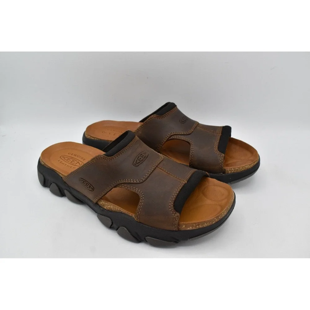 Keen Mens Size 11.5 Daytona II Bison Brown Black Leather Slides Sandals Shoes